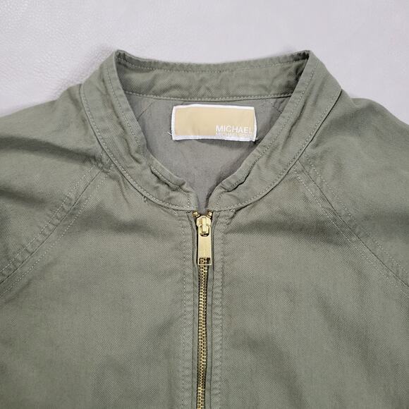 Michael Kors Jacket Crop Olive Green Collared Buttons Full Zip Pockets Size M - Picture 4 of 8